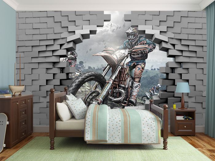 Фотообои «Мотоцикл пробивает стену»