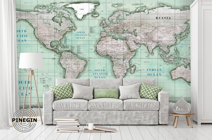 Фреска «Карта мира в нежных тонах»