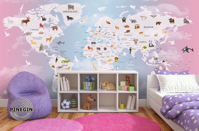 Фотообои «Карта мира для девочки»