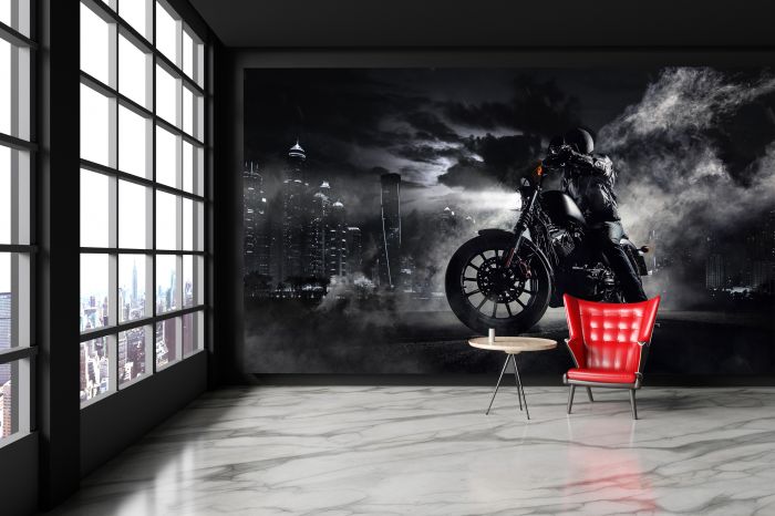 Фотообои «Черный мотоциклист»