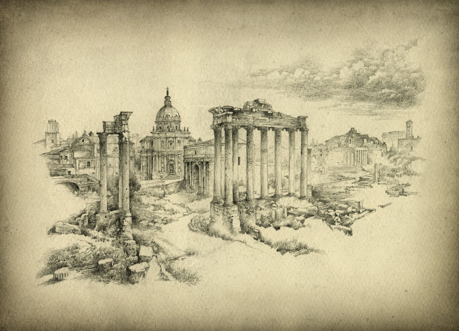 Пейзаж Рима городской карандашом