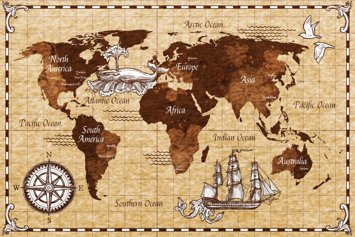 Фрески «Карта старинная с китом»