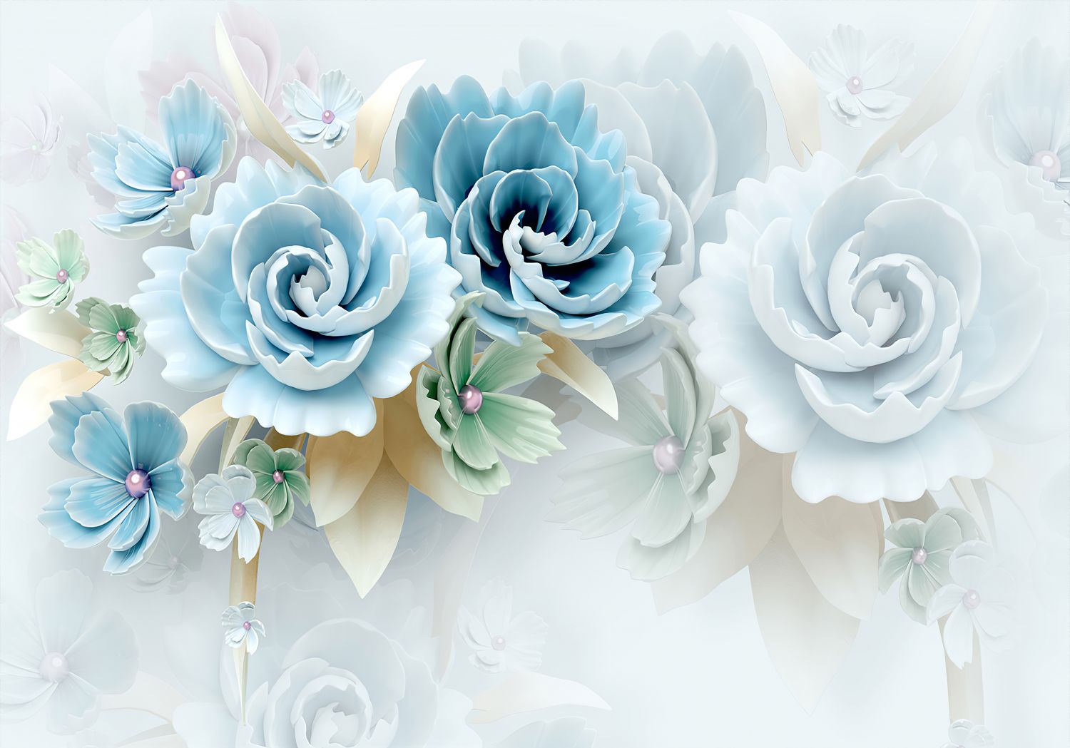 Фрески «3д цветы лазурно-голубые»