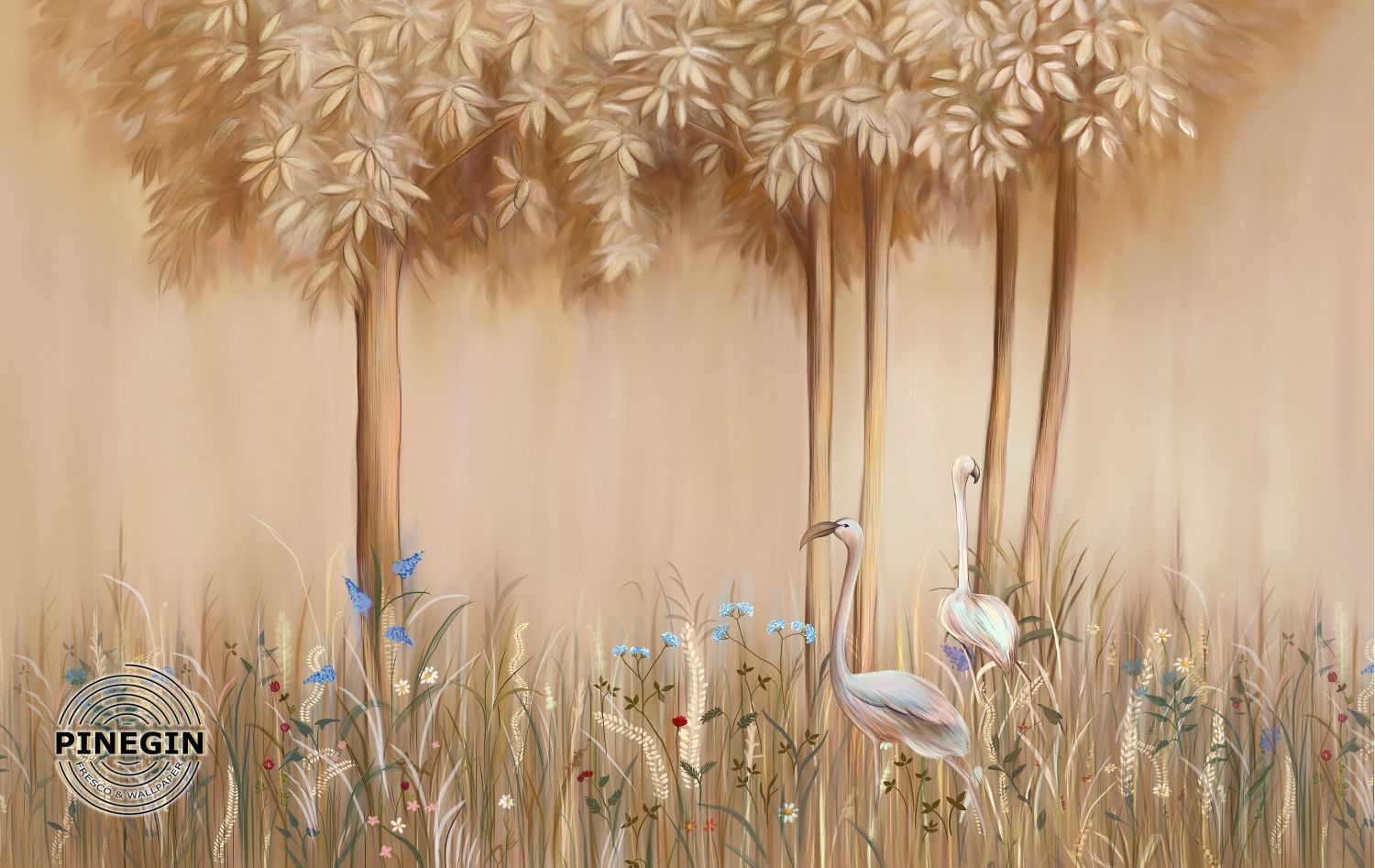 Фрески «Фламинго в лесу пастельных тонов»