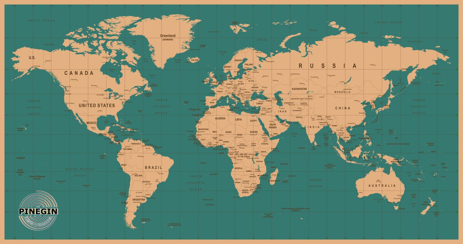 Фотообои «Карта мира на английском»