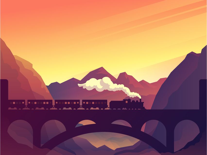 Фотообои «Поезд на мосту рисунок»