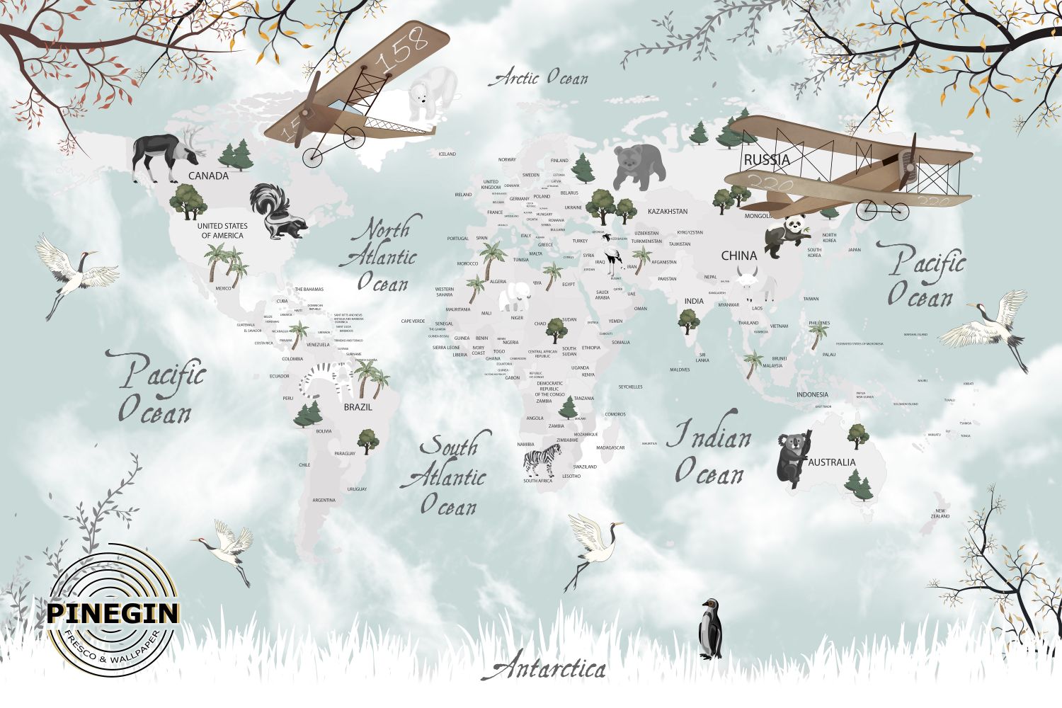 Фотообои «Карта с самолетиками»