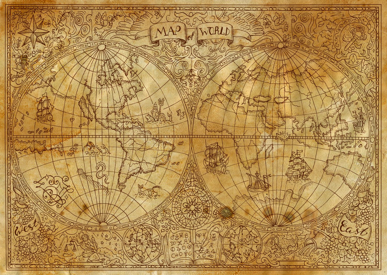 Фрески «Карта старинная Map World»