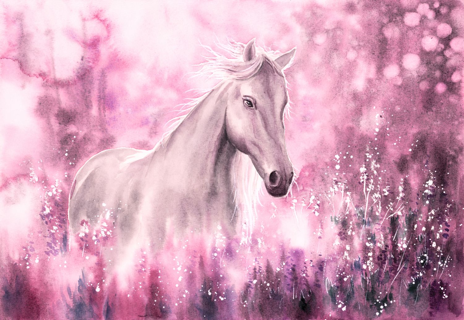 Лошадь картина розовая