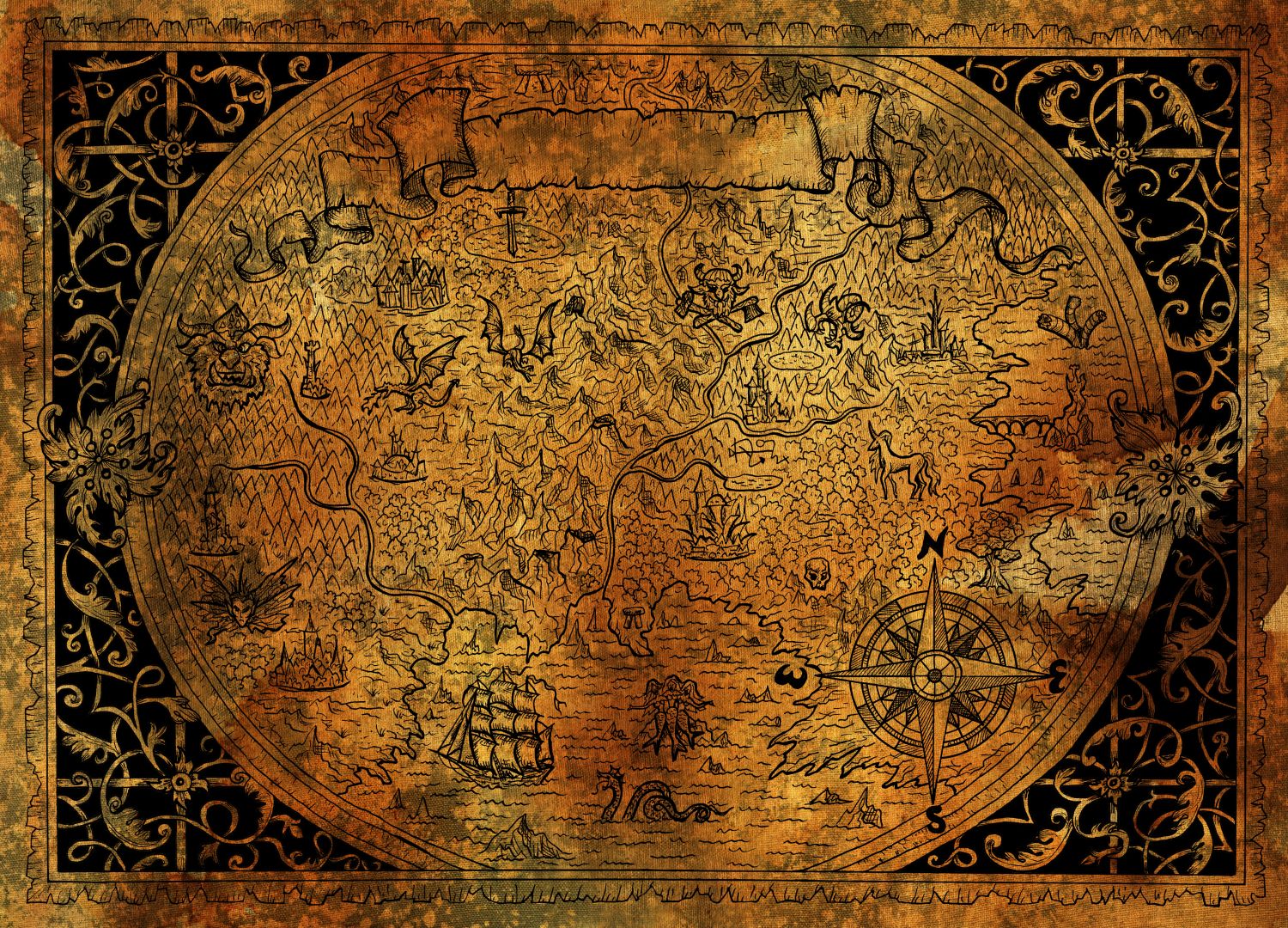 Фрески «Старинная карта с драконами»