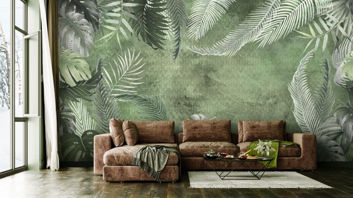 Фреска «Зеленые тропические листья»