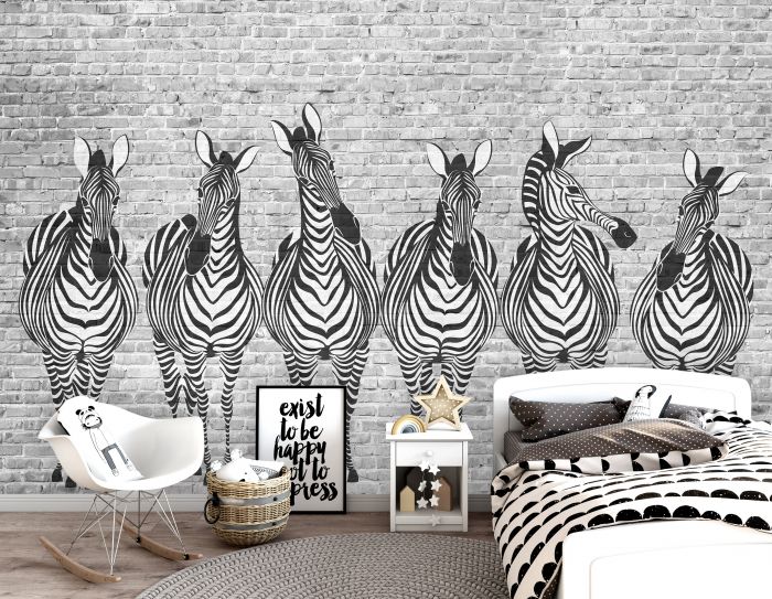 Фотообои «Зебры на кирпичной стене»