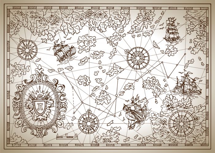 Фотообои «Карта старинная корабли и компасы»