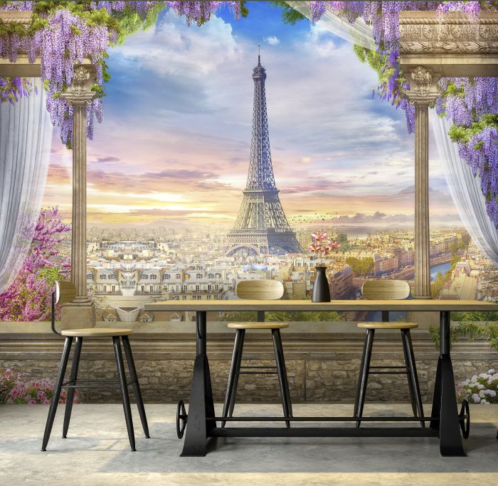 Фреска «Эйфелева башня и цветы»