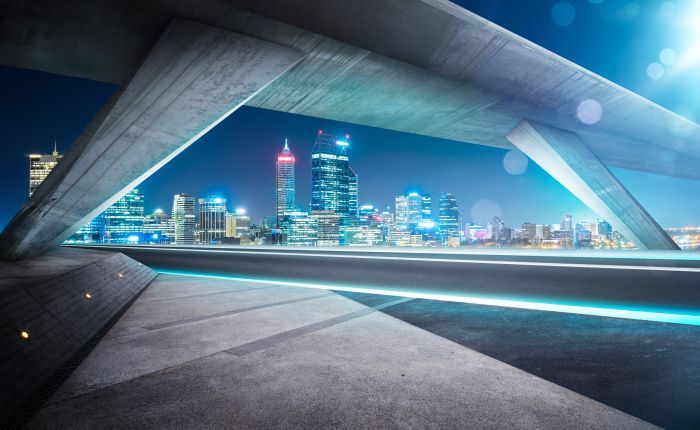 Фотообои «Вид на ночной город под мостом»