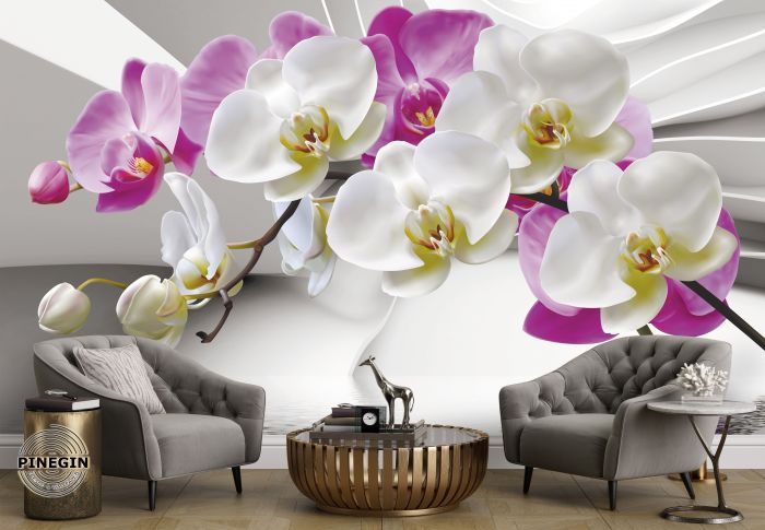 Фотообои «Фрески с большими орхидеями»