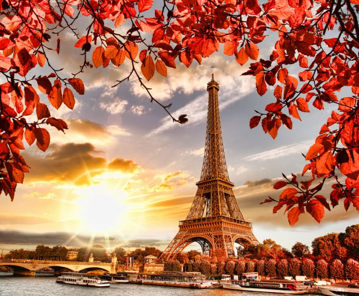 Фотообои «Эйфелева башня и осенние листья»