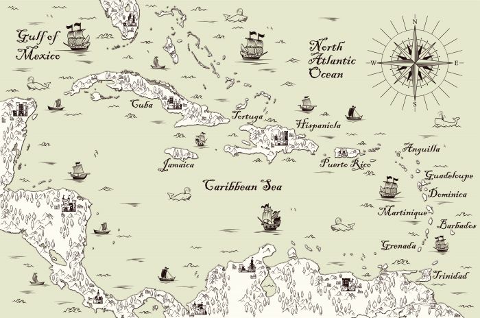 Фреска «Карта старинная с кораблями и замками»