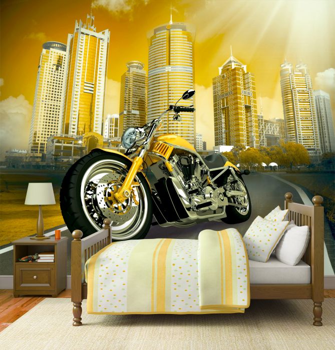 Фотообои «Желтый мотоцикл»