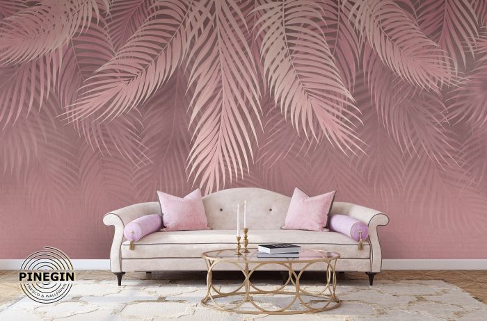 Фреска «Розовые пальмовые листья»