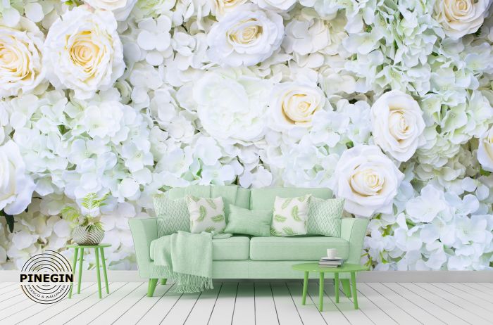 Фотообои «Стена из белых роз»