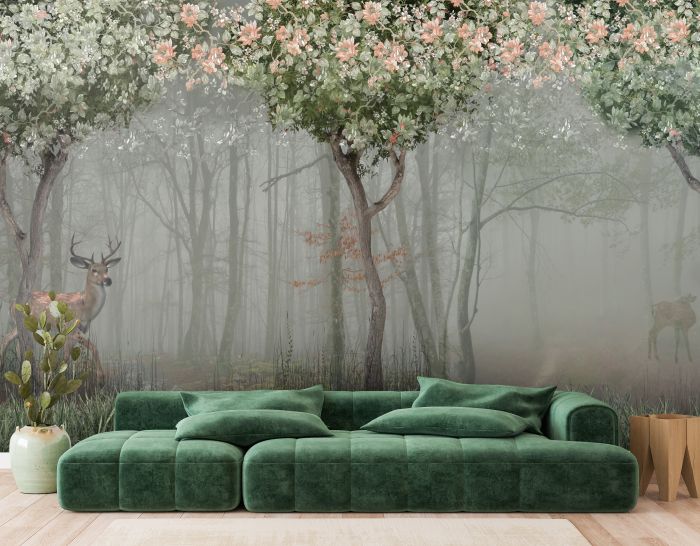 Фреска «Туманный лес и олени»