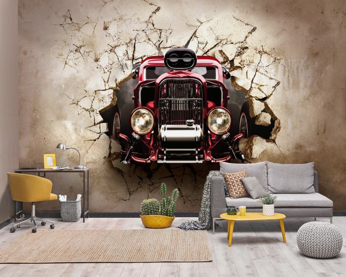 Фреска «Ретро автомобиль пробивает стену»