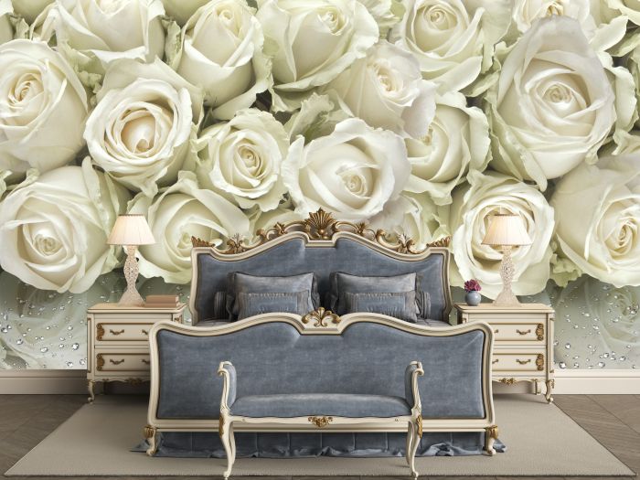 Фреска «Белые розы с росой»