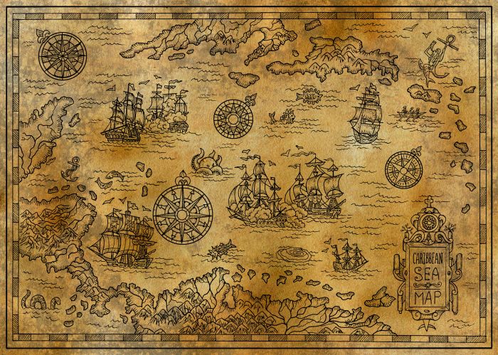 Фреска «Карта старинная Карибского моря»