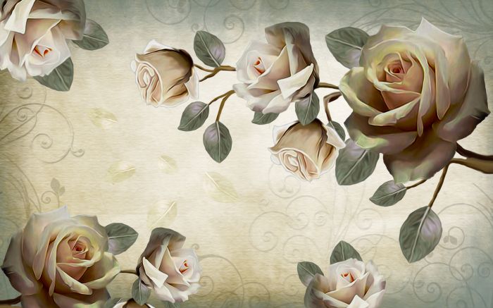Фреска «Ветки белых роз»